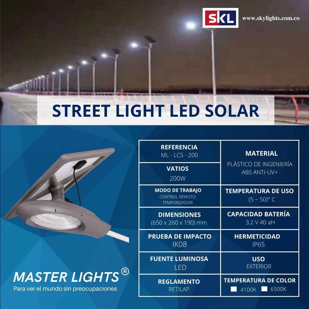 Luminaria Solar de Calle 200W 40Ah AP con Panel Externo